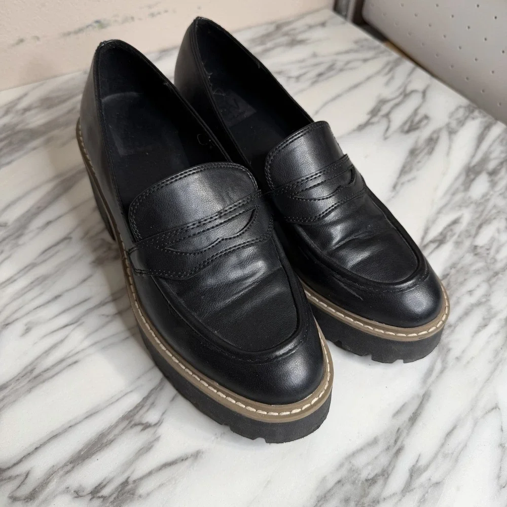 Dolce Vita Tammy Black Platform Loafers Women 9 Lug Sole Chunky Heel Y2K Gothic